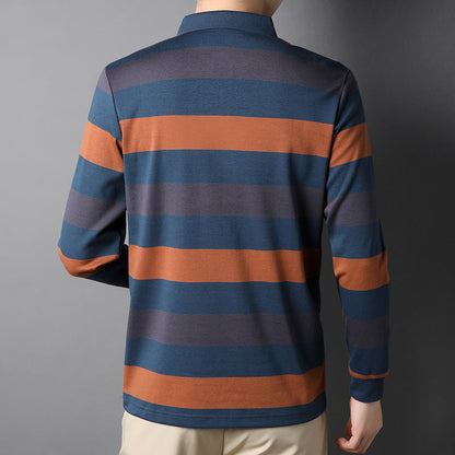Herren Polohemd Langarm Gestreift Modern