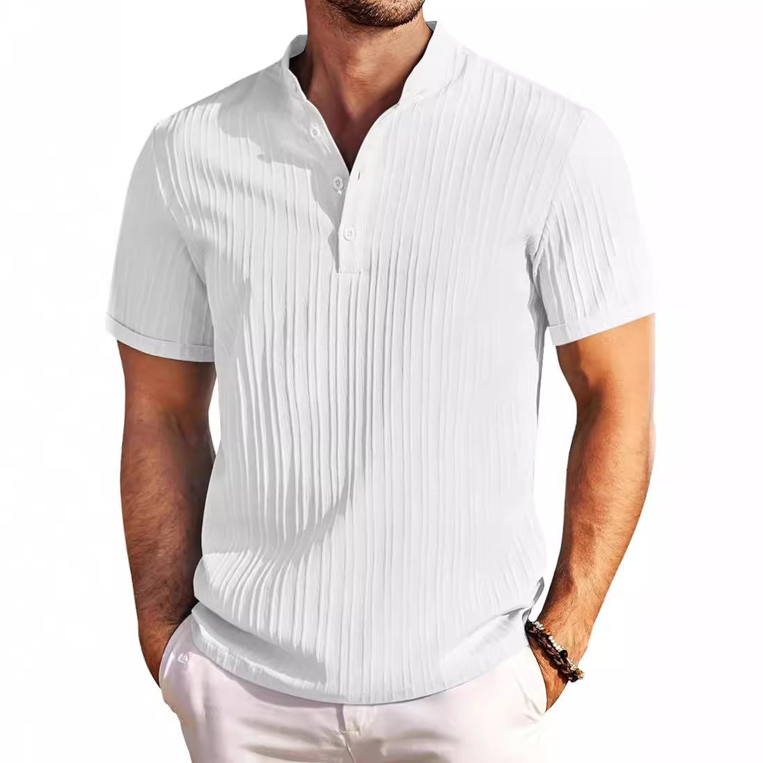 Herren Hemd Kurzarm Modern mit Knöpfen und Struktur