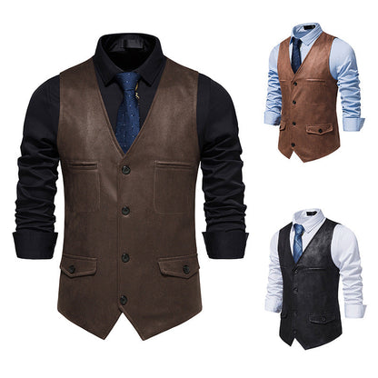 Lederweste Herren Elegante Ledermantel mit Taschen Schwarz