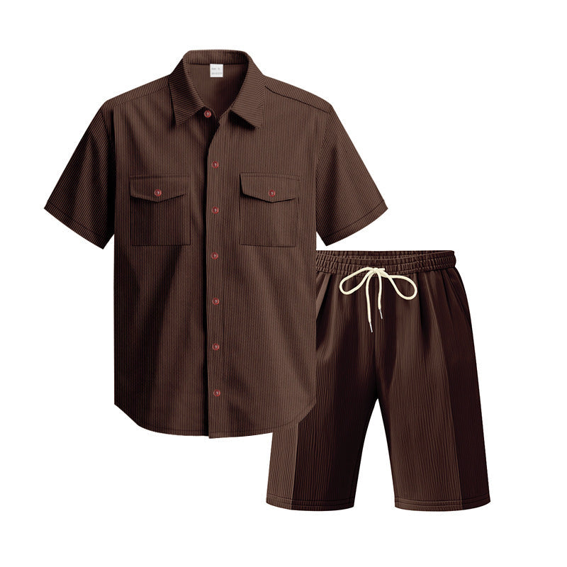 Herren Kurzarm-Hemd-Set Bequem Mit Taschen