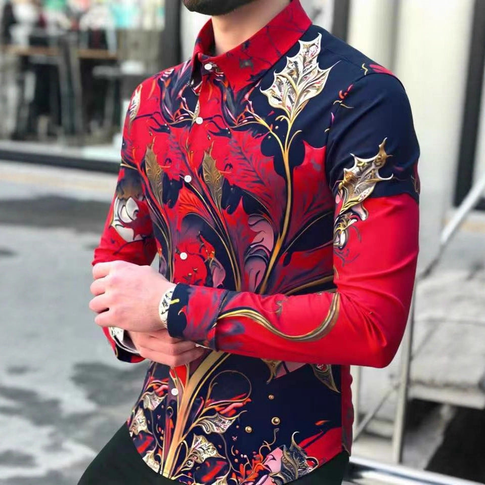 Herren Langarmhemd Barock Muster Elegant Berlin