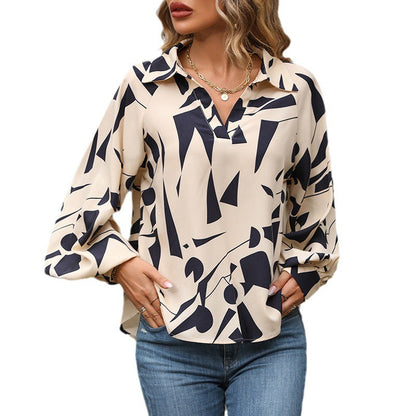 Damen Bluse Modern mit Grafikdruck und Voluminösen Ärmeln