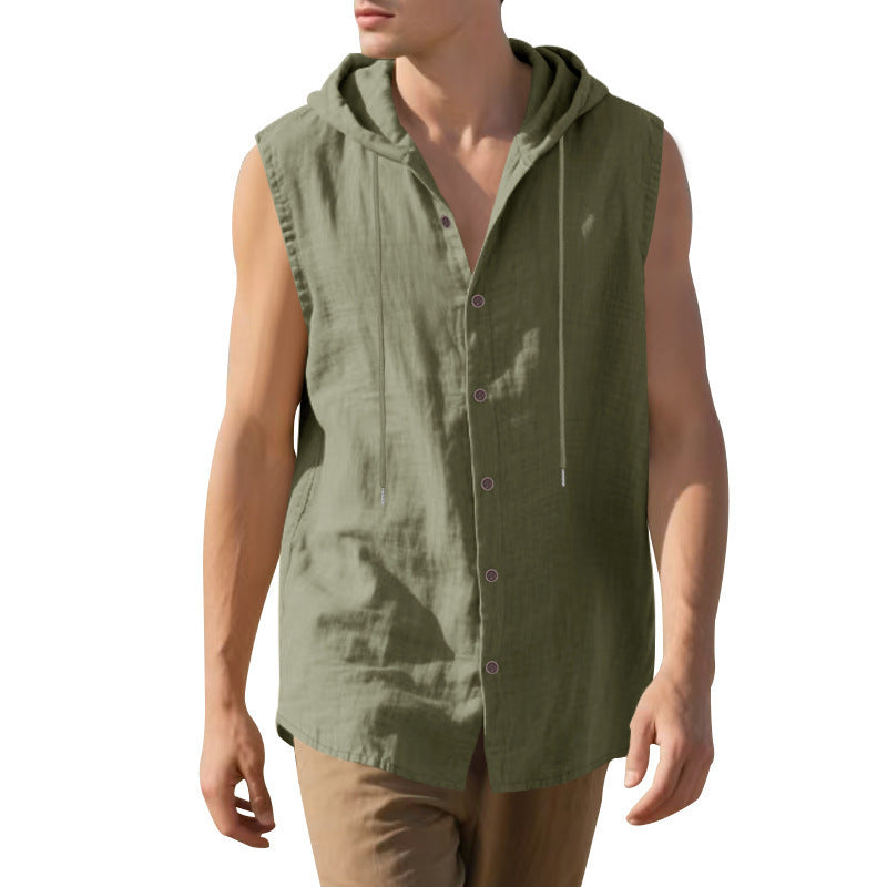 Herren Kapuzenshirt Ärmellos Lässig Mit Knöpfen