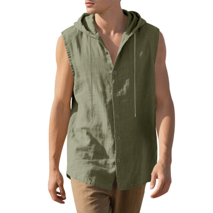 Herren Kapuzenshirt Ärmellos Lässig Mit Knöpfen