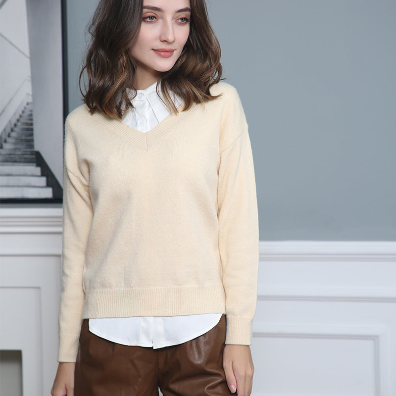 Damen Strickpullover V-Ausschnitt Weich Wollig Elegante Qualität