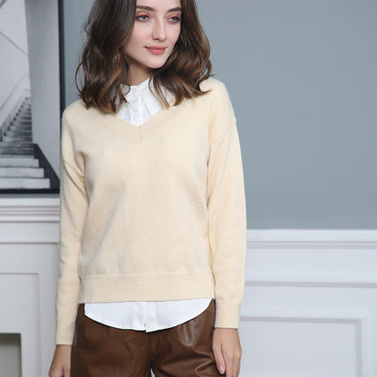 Damen Strickpullover V-Ausschnitt Weich Wollig Elegante Qualität