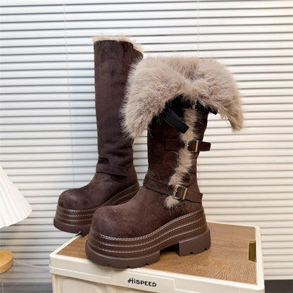 Damen Winterstiefel Fleecegefüttert Plattform Sohle Schnalle Warm