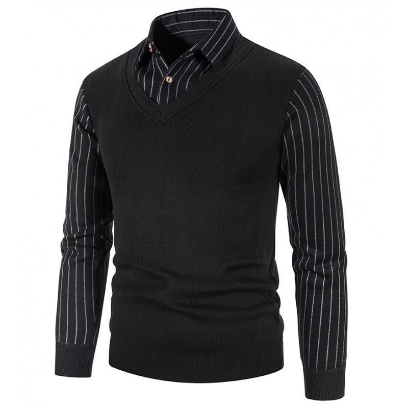 Herren Strickpullover V-Ausschnitt Kontrastärmel Modern - BerlinGlamour