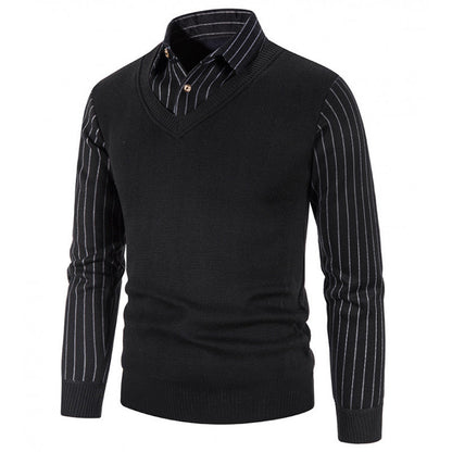 Herren Strickpullover V-Ausschnitt Kontrastärmel Modern - BerlinGlamour