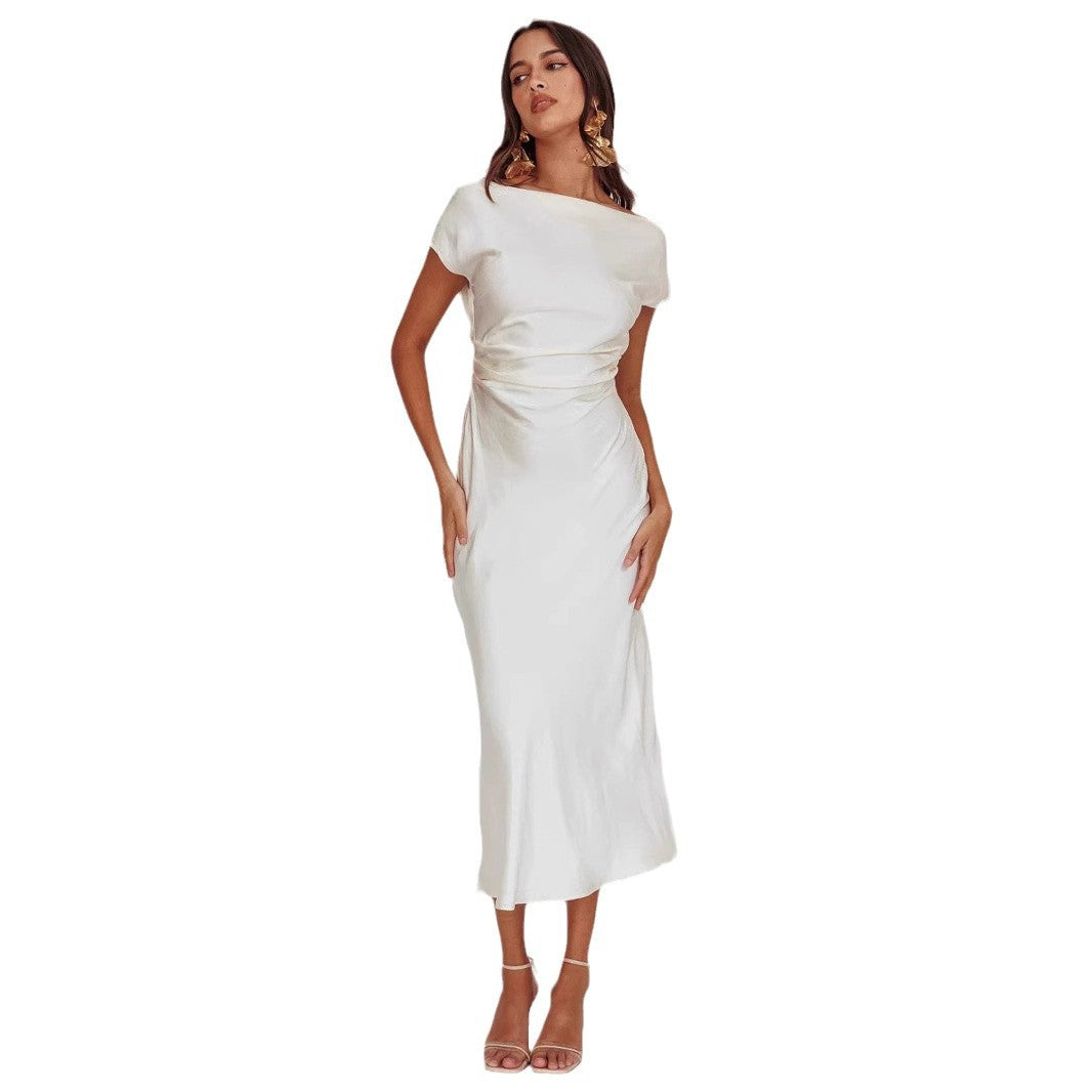 Damen Abendkleid Satin Elegantes Rückenausschnitt Kleid