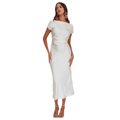 Damen Abendkleid Satin Elegantes Rückenausschnitt Kleid