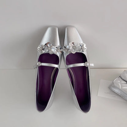 Damen Ballerinas Schimmernd Blumen Muster Elegante Schuhe - BerlinGlamour