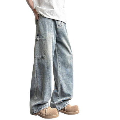Herren Cargo-Jeans Bequem Weite Bein Taschen