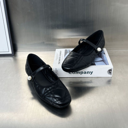 Damen Ballerinas Elegante Leder Schuhe Mit Riemen