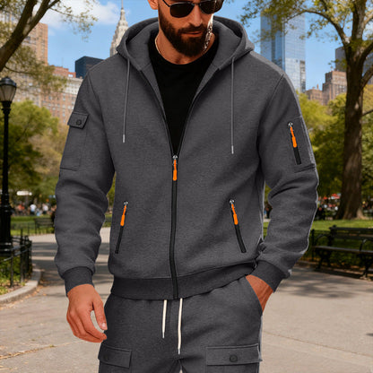 Herren Sportliche Zip-Hoodie mit Reißverschlusstaschen Modern