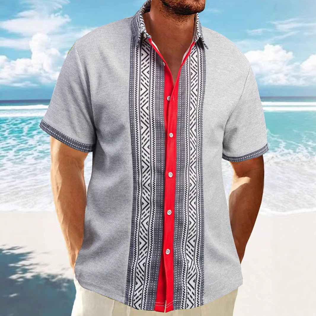 Herren Kurzarmhemd Ethno Muster Trendy Sommer - BerlinGlamour
