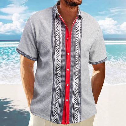 Herren Kurzarmhemd Ethno Muster Trendy Sommer - BerlinGlamour