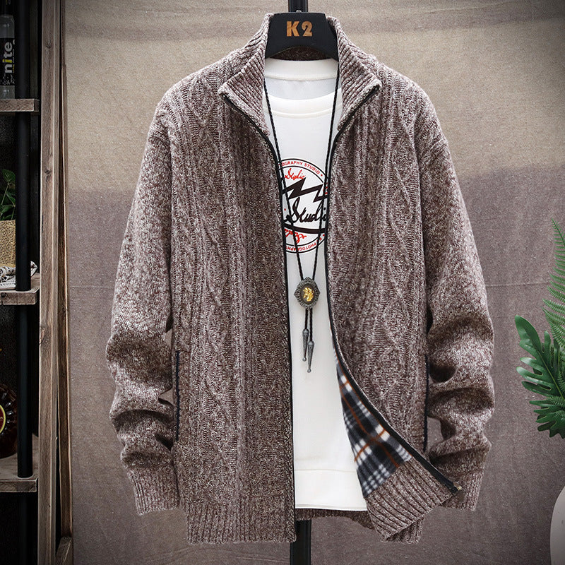 Herren Strickjacke Modern mit Kunstleder Effekt