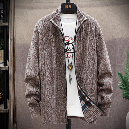 Herren Strickjacke Modern mit Kunstleder Effekt