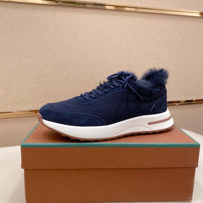Damen Sneaker Sportlich Fellkragen Schwarz Winter