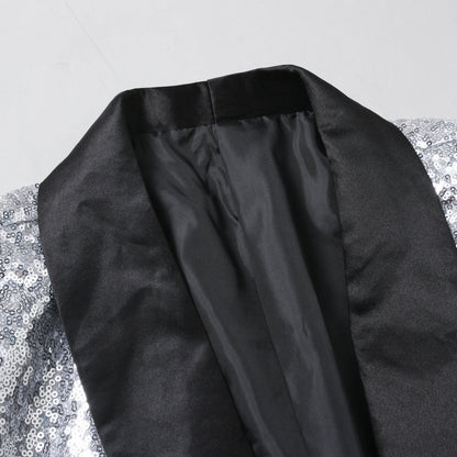 Eleganter Herren Blazer Glänzend Pailletten Revers Abendjacke