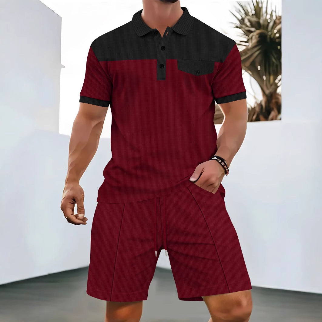 Herren Poloshirt Shorts Set Karomuster Sommer Modern