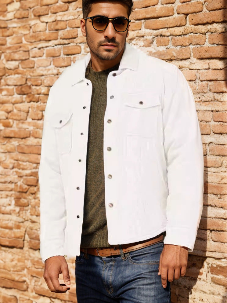 Herren Cordjacke Knopfdetails Modern Lederoptik