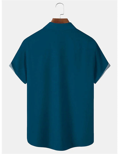 Herren Kurzarmhemd Modern Farbblock Design Slimfit