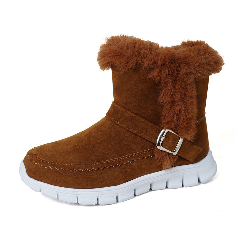 Damen Winterstiefel Kuschelig Kunstfell Riemen
