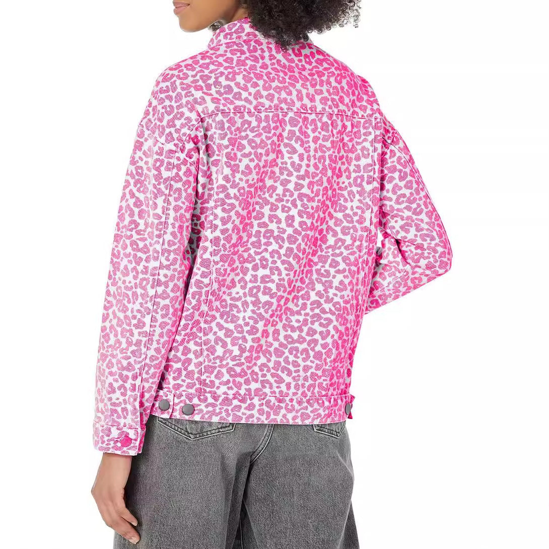 Damen Jeansjacke Lässig Mit Leopard-Druck Modern