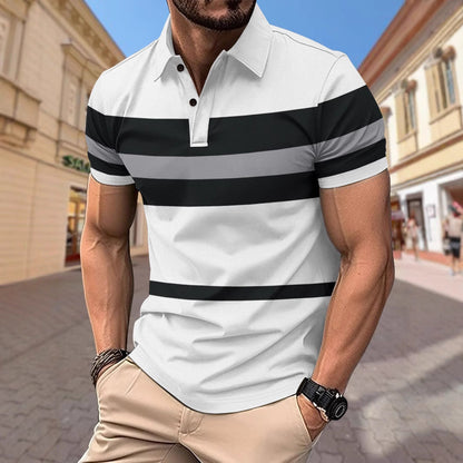 Herren Poloshirt Streifenoptik Atmungsaktiv Marineblaue Farbe