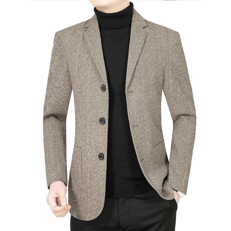 Herren Blazerjacke Elegant Zickzack Muster Modern Schwarz
