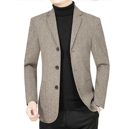 Herren Blazerjacke Elegant Zickzack Muster Modern Schwarz
