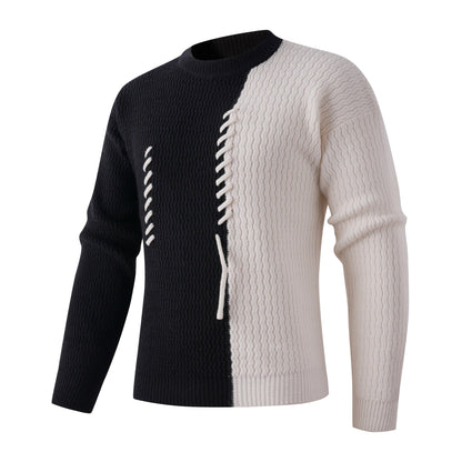 Herren Strickpullover Modern Zopfmuster Kontrast Farben