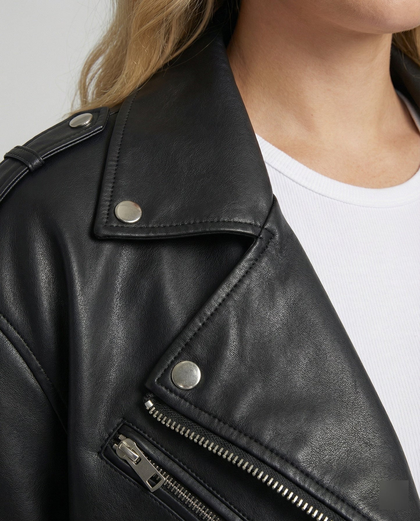 Damen Bikerjacke Lederoptik Schwarze Lederjacke