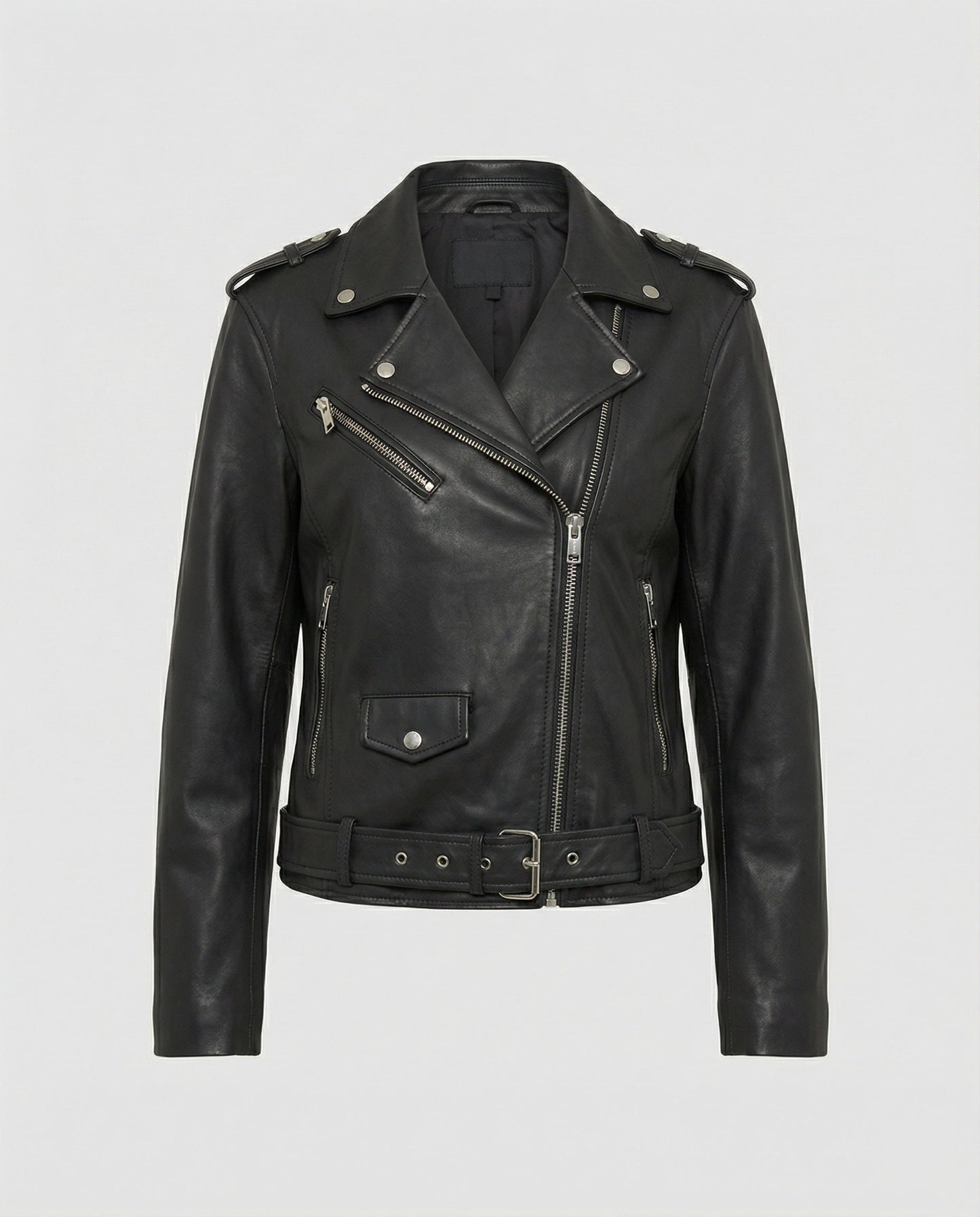 Damen Bikerjacke Lederoptik Schwarze Lederjacke