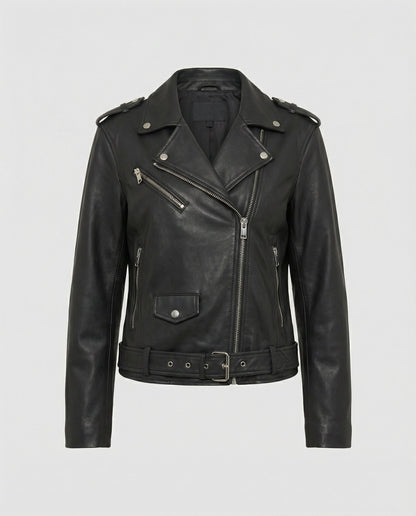 Damen Bikerjacke Lederoptik Schwarze Lederjacke