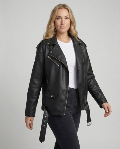 Damen Bikerjacke Lederoptik Schwarze Lederjacke - BerlinGlamour