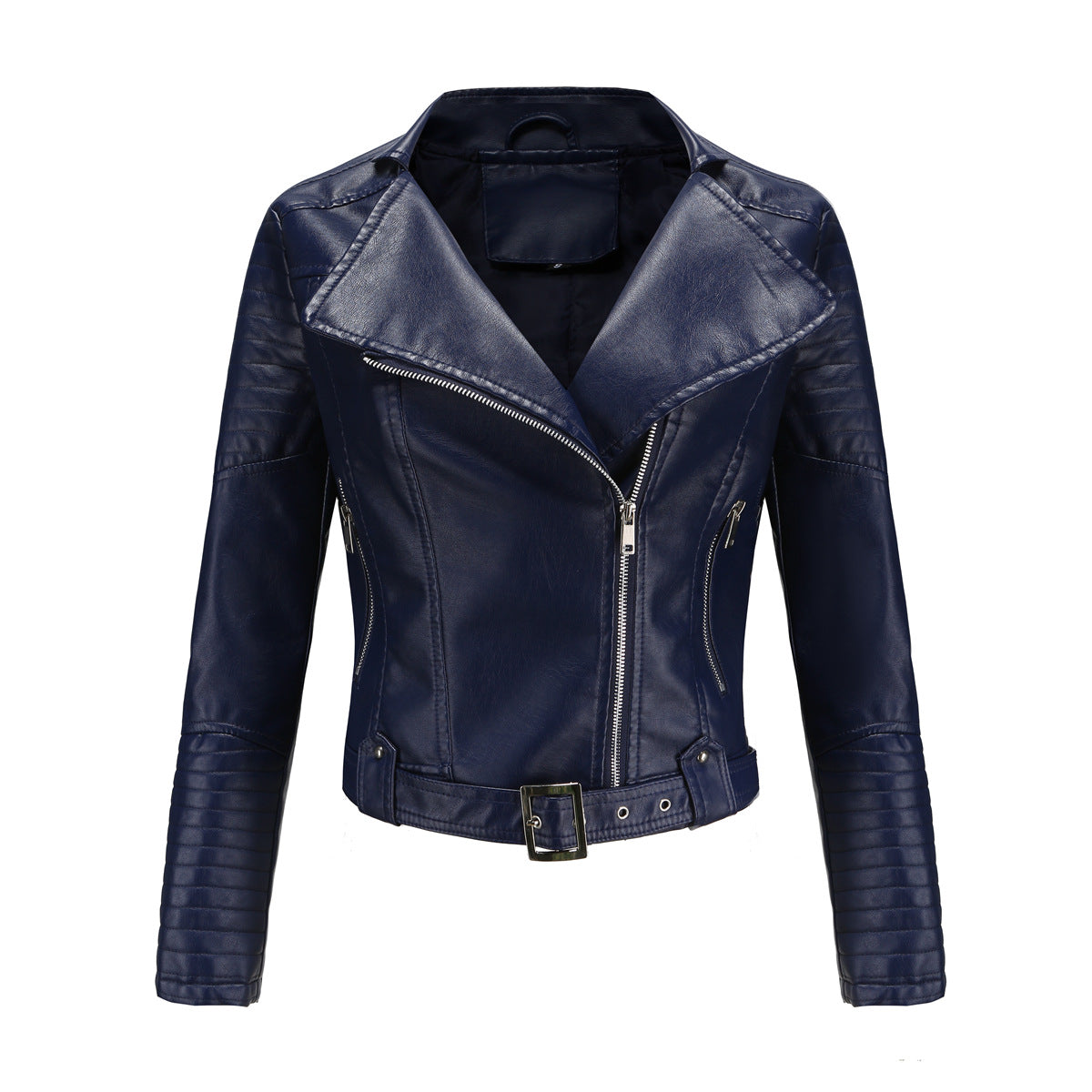Schwarze Bikerjacke Damen Tailliert Leder Optik