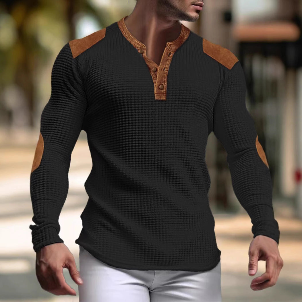 Herren Oberteil Langarm Struktur Design Kontrast Ärmel