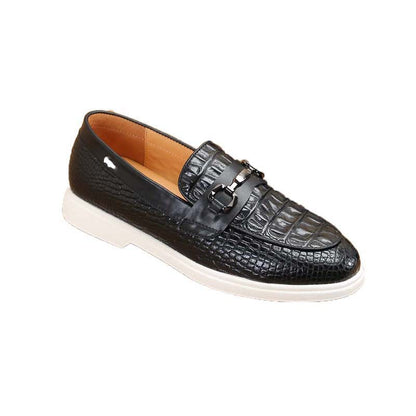 Damen Slipper Mokassin Leder Optik Krokodil Schwarz Elegант