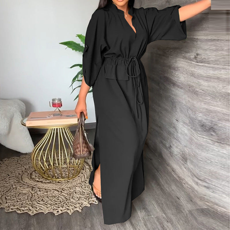 Damen Maxikleid Elegant Weit Ärmel Tailliert
