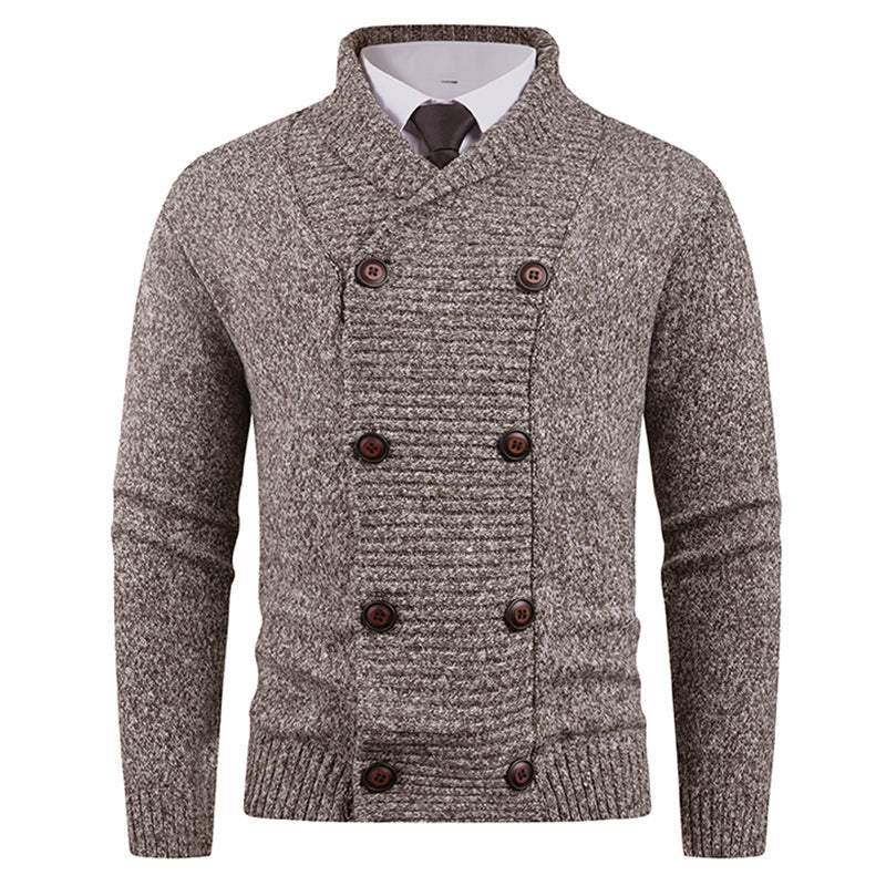 Herren Strickjacke Modern Schalkragen Knopf Detail Schwarz