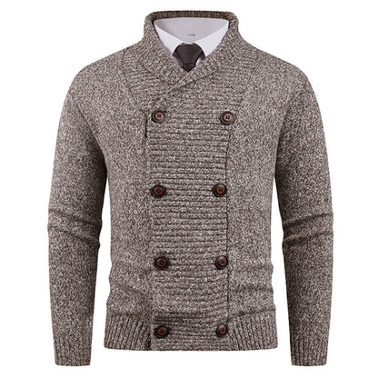Herren Strickjacke Modern Schalkragen Knopf Detail Schwarz