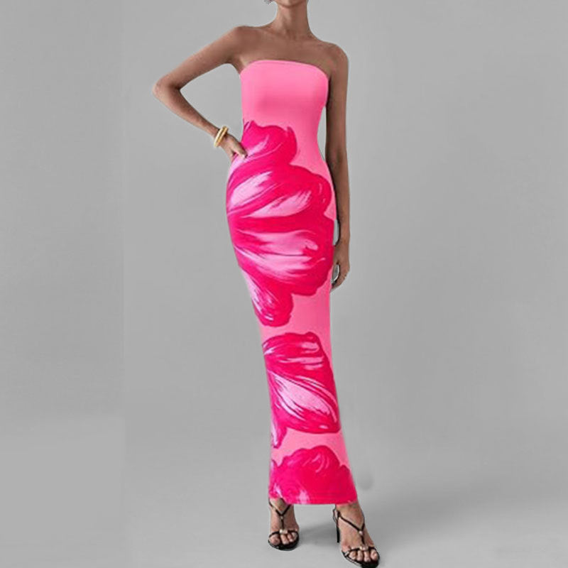 Sommerkleid Schulterfrei Blumenmuster Figurformend