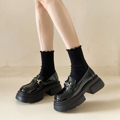 Damen Loafers Hochabsatz Glänzend Schuhe Modisch
