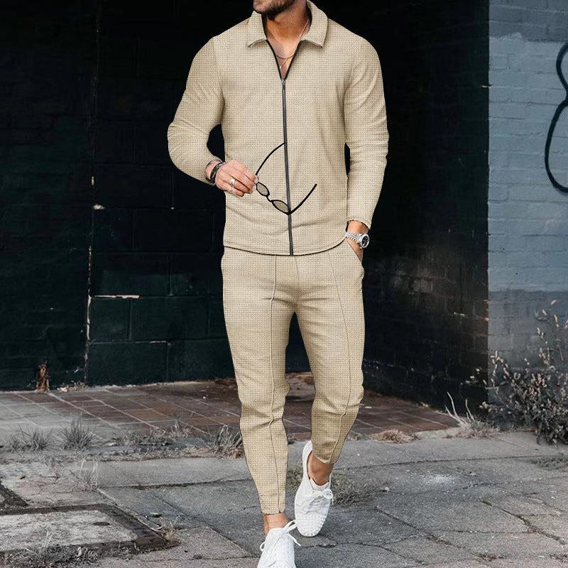 Herren Freizeitanzug Set Modern Rippenmuster Mit Reißverschluss