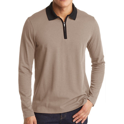 Herren Polo Langarm mit Reißverschluss und Kontrastkragen Modern