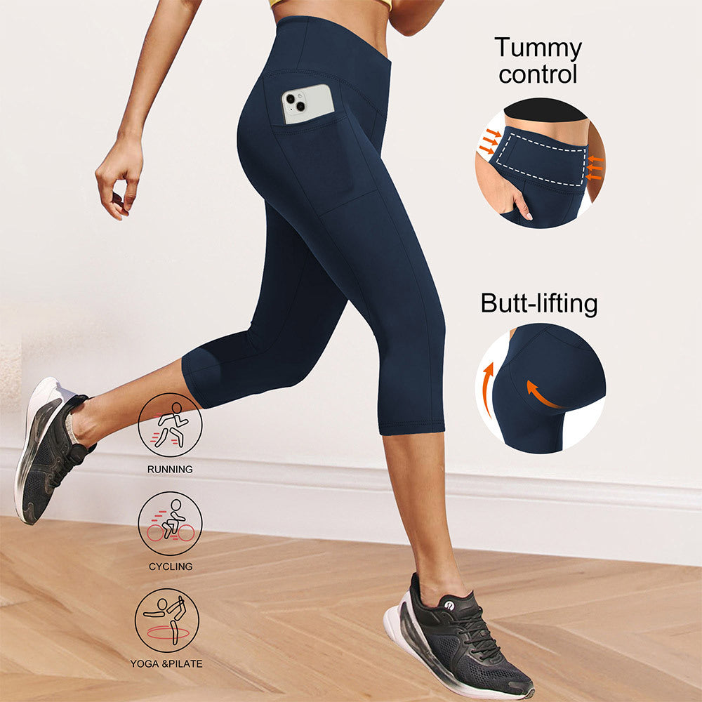 Damen Leggings mit Bauchkontrolle und Taschen Sportlich