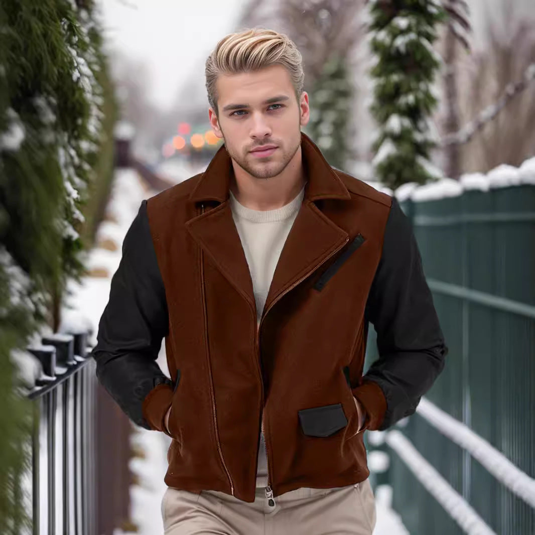 Herren Fleecejacke Mit Lederakzenten Modern Sportlich